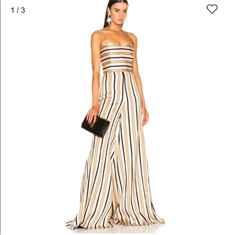 Caroline Constas Forbes Jumpsuit in Tan Stripes Size 8 NWT Strapless
